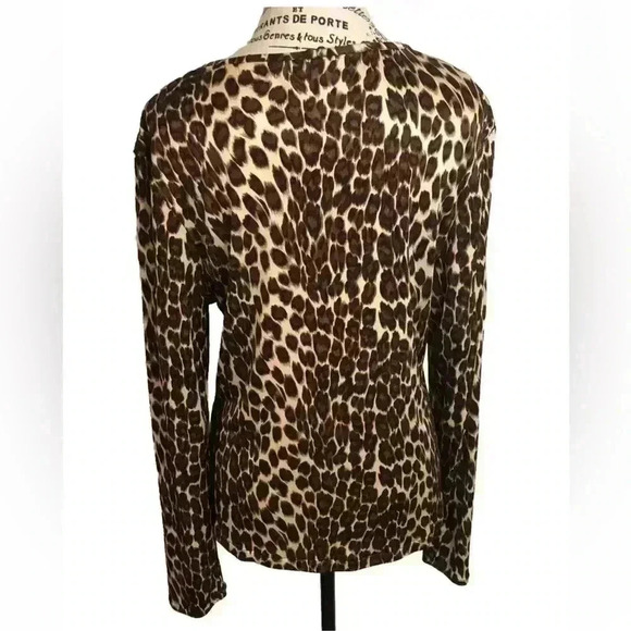 Neiman Marcus Exclusive Women’s large 100% Silk Brown Leopard Print Blouse L/S - Picture 2 of 4